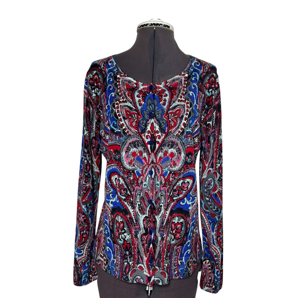 Talbots Merino Wool Multicolor Paisley Print Buttoned Preppy Cardigan Sweater M‎
